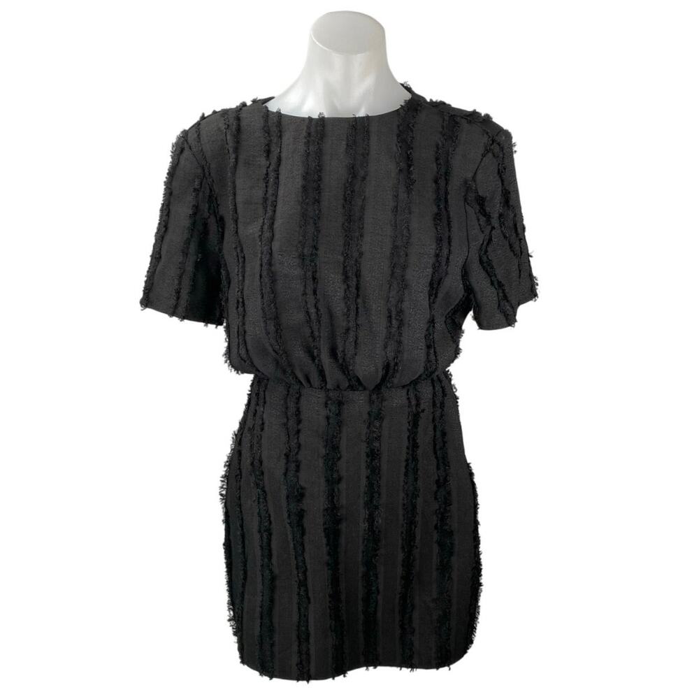 NA-KD Women's Black Fuzzy Textured Short Sleeve Mini Blouson Pencil Dress Sz 36